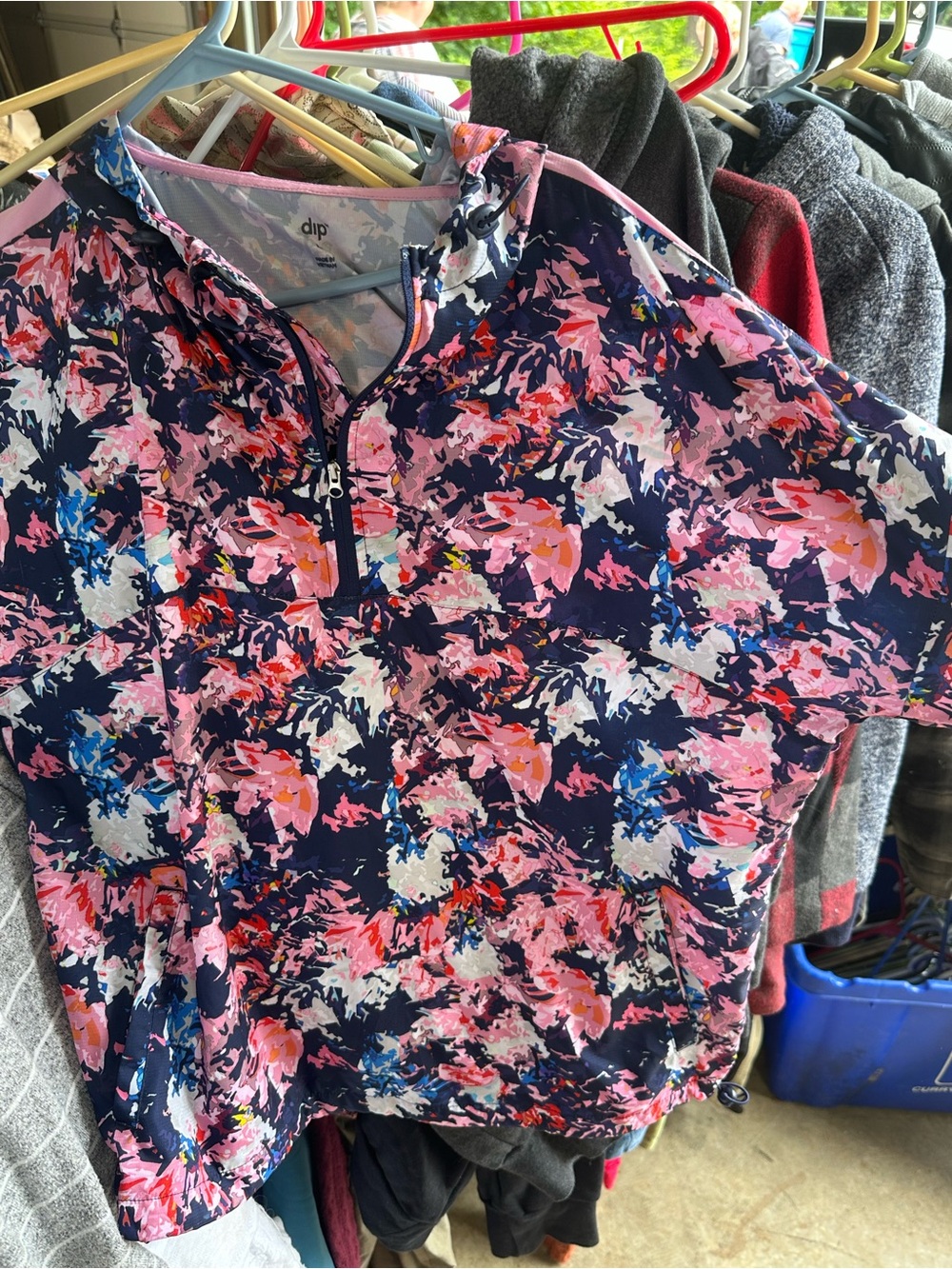 dip Floral Half-Zip Pullover — Navy, Pink & White